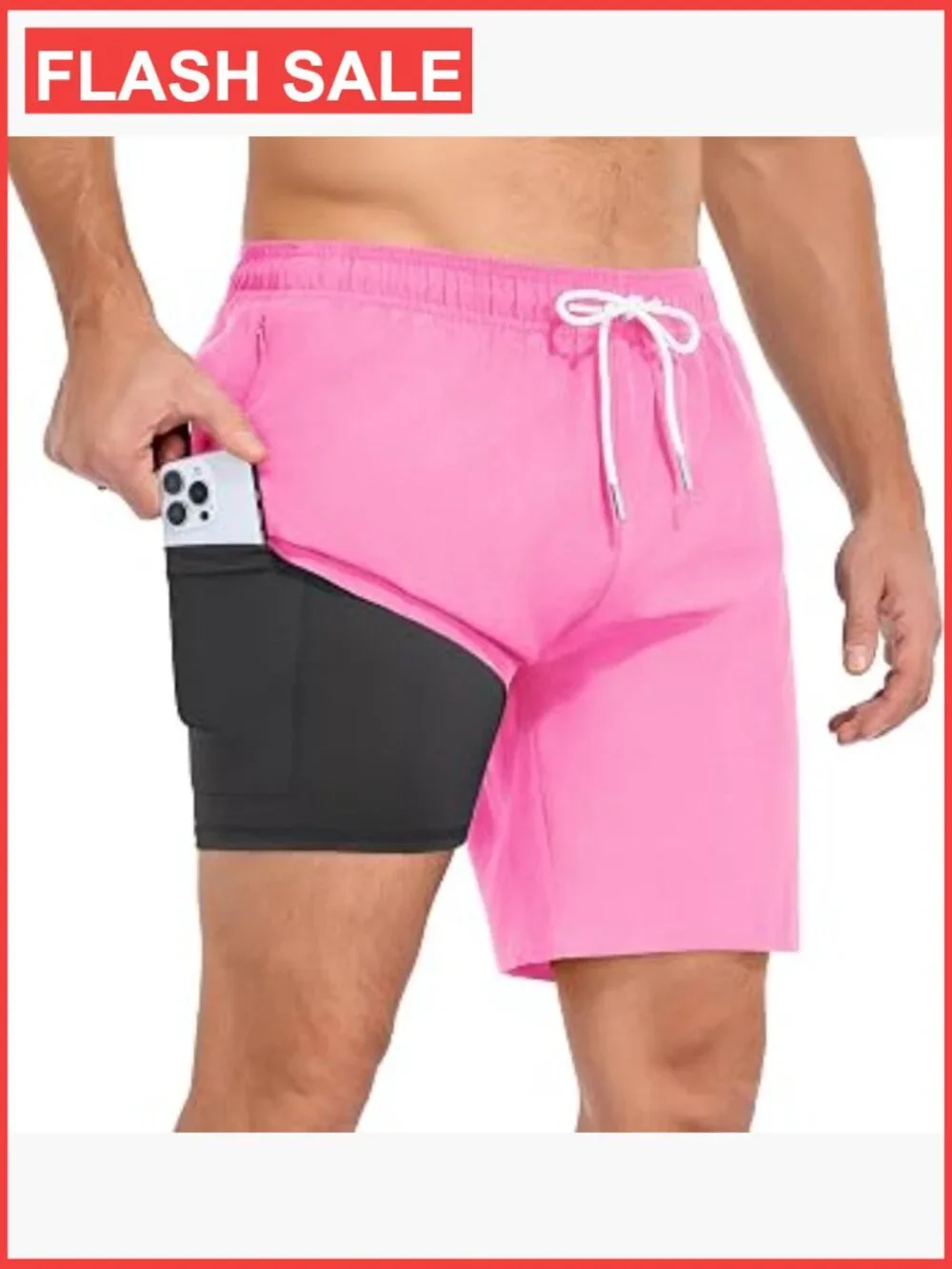 2 in 1 Compression Liner Swim Trunks Quick Dry with Zipper Pockets 7 Inch
